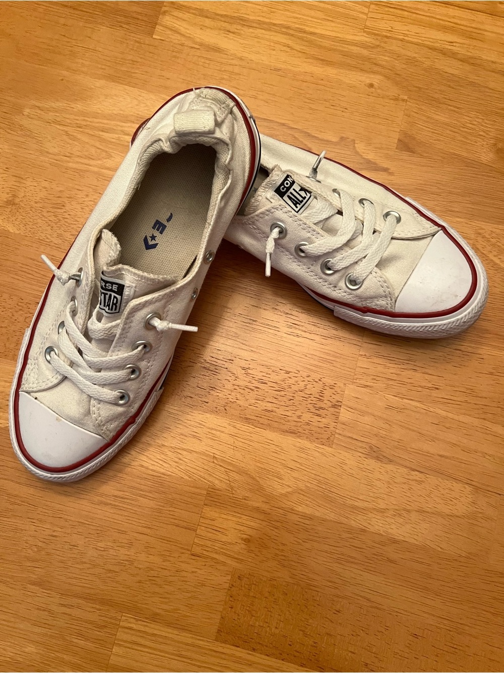 Converse Women’s White Canvas Low-Top Sneakers with Red Trim